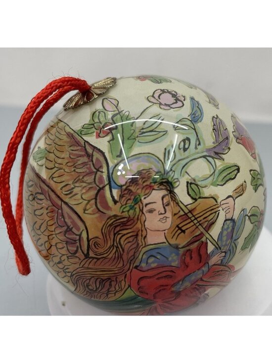 Unbranded Other - Vintage Christmas Glass‎ Ornament Round Reverse Inside Hand Painted Angel Violin